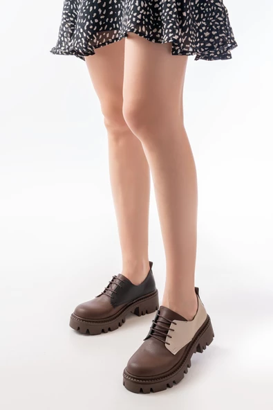 Kahverengi Garni Bağcıklı Günlük Yüksek Tabanlı Loafer Ayakkabı - 2