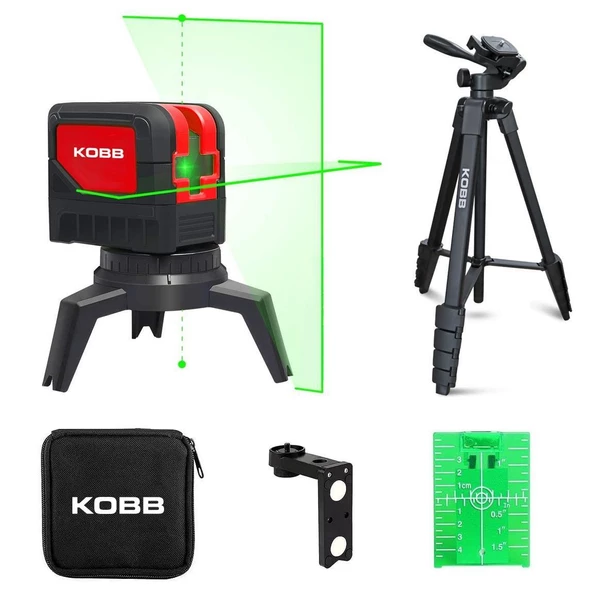 KOBB KBL92GTP Yatay ve Dikey Otomatik Hizalamalı Yeşil Çapraz Çizgi Lazer, 2 Noktalı Şakül Lazer Distomat  + Mini Tripod + Tripod