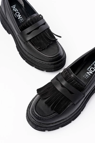 Siyah Tokalı Günlük Yüksek Tabanlı Loafer Ayakkabı - kopya - 3