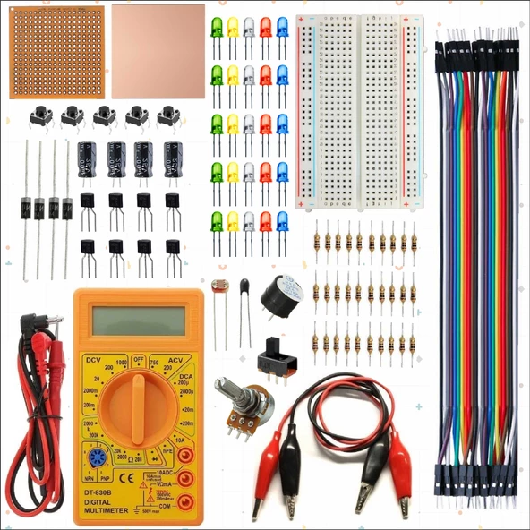 BREADBOARD TEMEL ELEKTRONİK DEVRE EĞİTİM SETİ + DT830D MULTİMETRE