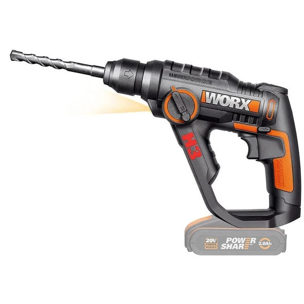 WORX WX390.9 20Volt 1.2J Profesyonel SDS-Plus Pnömatik Şarjlı Matkap + 8 Adet Uç + Mandren (Akü Dahil Değildir) - 2