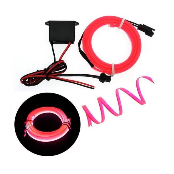 Fitilli İp Neon Led Torpido Şeridi 1 Metre Pembe