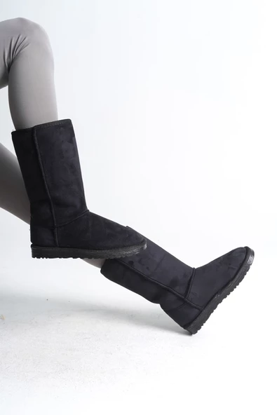 FREYA Bağcıksız Düz Taban İçi Kürklü Süet Kadın Bot ST Siyah - Resim 3