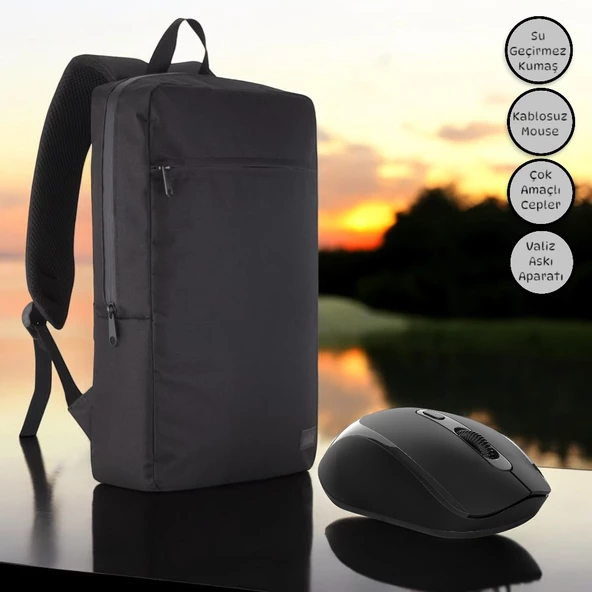 Classone Mila PR-EK100 15,6'Su Geçirmez Kumaş Fermuar Notebook Sırt Çantası+Kablosuz Mouse - 7