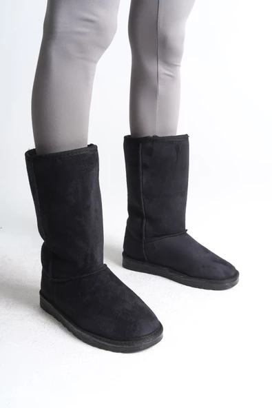 FREYA Bağcıksız Düz Taban İçi Kürklü Süet Kadın Bot ST Siyah ürün görseli 1