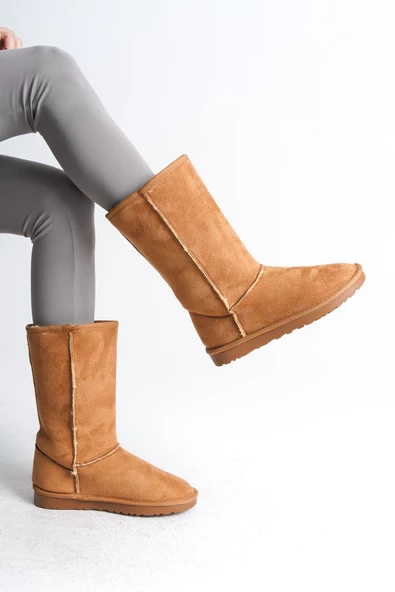 FREYA Bağcıksız Düz Taban İçi Kürklü Süet Kadın Bot TT Taba - 4