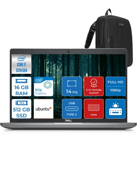 Dell Latitude 5440 Intel Core Vpro I7-1370P 16GB Ddr5 512GB SSD 14" IPS Fhd Ubuntu 544014EMEAVPU01 + Zettaçanta