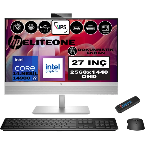 Hp Eliteone 870 G9 14.nesil Intel® Core I9 14900 96GB Ddr5 2tb SSD Qhd 27" IPS Dokunmatik WINDOWS11PRO All In One Bilgisayar 7B1F3EAW24+ZETTAUSBBELLEK