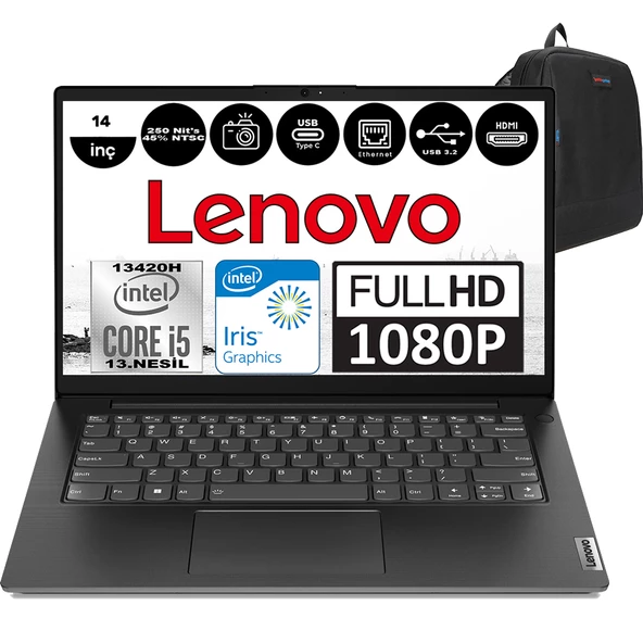 Lenovo V14 Gen4 Iru Intel Core I5 13420H 16GB 1tb SSD Windows 11 Home 14 Inç Fullhd Taşınabilir Bilgisayar 83A00064TRH13 + Zetta Çanta