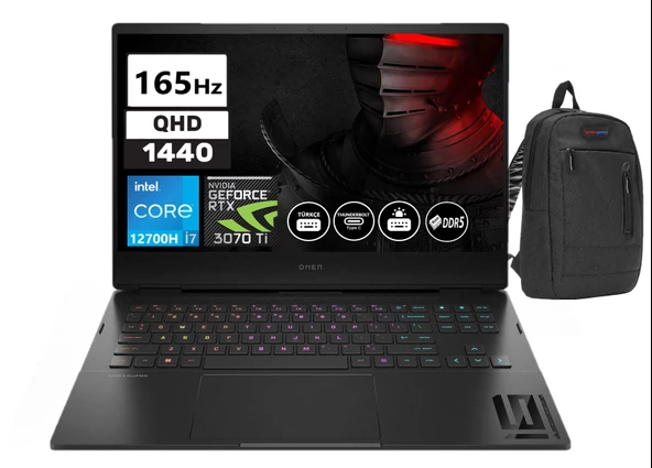 Hp Omen 16-K0008NT Intel Core I7 12700H 64GB Ddr5 2tb SSD 8gb Geforce RTX3070Tİ 16.1 Inç Qhd 165 Hz Freedos Taşınabilir Bilgisayar OM7H8Z5EAW09+ZETTAÇANTA