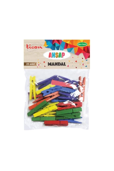 Dağtaş Kırtasiye Ticon Ahşap Mandal 45x7 25'li Renkli ürün görseli 1