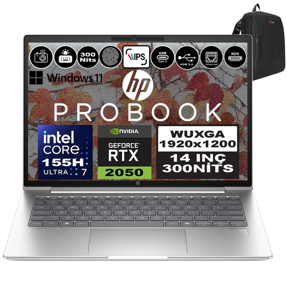 Hp Probook 440 G11 Intel Core Ultra 7 155H Ddr5 16GB 2tb SSD Geforce Rtx 2050-4GB 14" Wuxga IPS Windows 11 Pro Taşınabilir Bilgisayar 9Y7C4ETP03 + Zetta Çanta