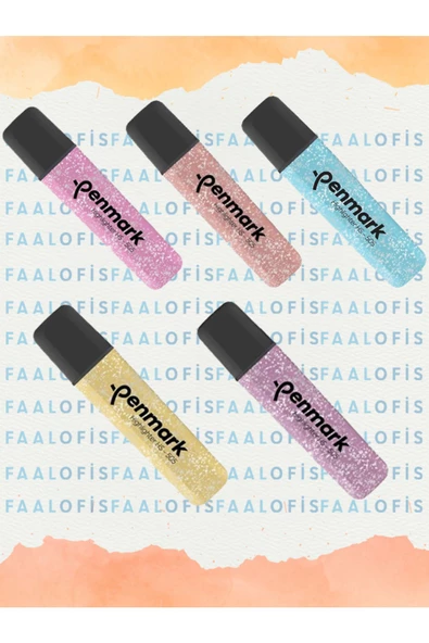 penmark Doldurulabilir Fosforlu Kalem Metalik Simli Gold Bronz Turkuaz TozMavi Pembe