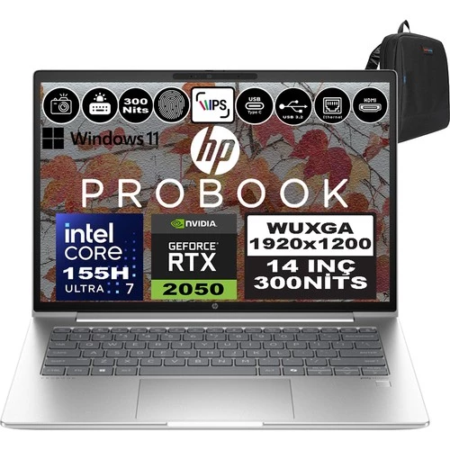 Hp Probook 440 G11 Intel Core Ultra 7 155H Ddr5 64GB 512GB SSD Geforce Rtx 2050-4GB 14" Wuxga IPS Windows 11 Pro Taşınabilir Bilgisayar 9Y7C4ETP21 + Zetta Çanta