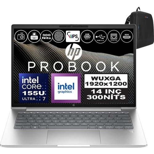 Hp Probook 440 G11 Intel Core Ultra 7 155U Ddr5 32GB 512GB SSD Intel® Aı Boost 14" Wuxga IPS Freedos Taşınabilir Bilgisayar A22YSEAF09 + Zetta Çanta ürün görseli 1