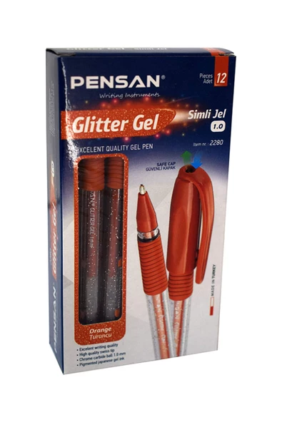Pensan Glitter Gel Simli Jel Kalem 1.0mm 12'li (1 paket) - 6