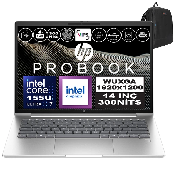 Hp Probook 440 G11 Intel Core Ultra 7 155U Ddr5 48GB 512GB SSD Intel® Aı Boost 14" Wuxga IPS Freedos Taşınabilir Bilgisayar A22YSEAF17 + Zetta Çanta ürün görseli 1
