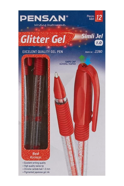 Pensan Glitter Gel Simli Jel Kalem 1.0mm 12'li (1 paket)