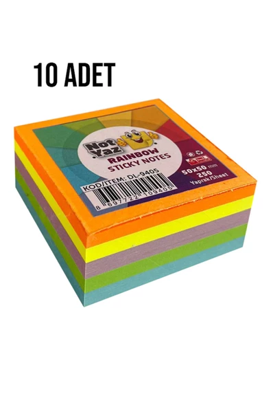 Noname NotYaz 50x50 250 Yaprak 5 Renk Rainbow Yapışkanlı Not Kağıdı 10 Adet - 8