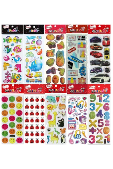 Ticon Kabartmalı Sticker Karışık Paket 50 Kartela