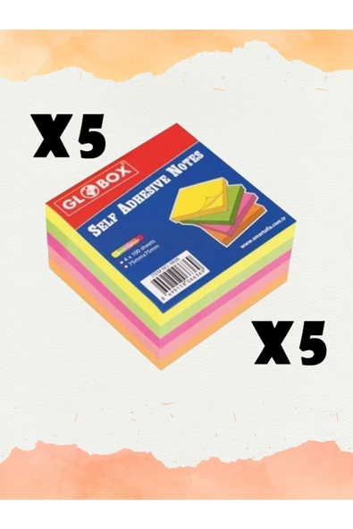 Globox 5'li Yapışkanlı Not Kağıdı 75x75 4 Renk 400 Yaprak - 5