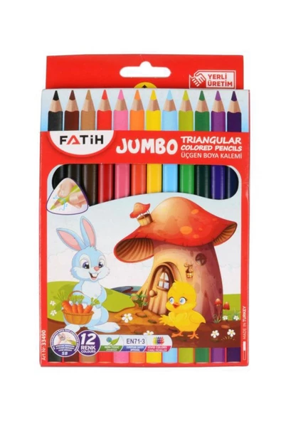 Fatih Üçgen Jumbo Kuru Boya 12 Renk Tam Boy
