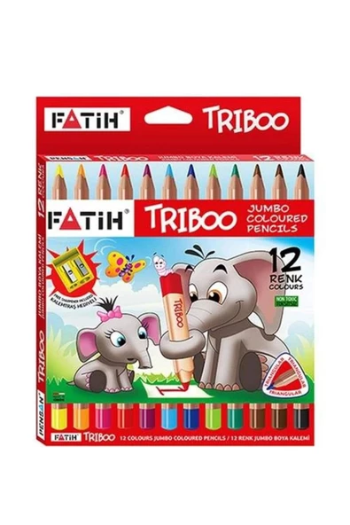 Fatih Triboo Natural Jumbo Kalemtıraş Hediyeli 12'li Kuruboya