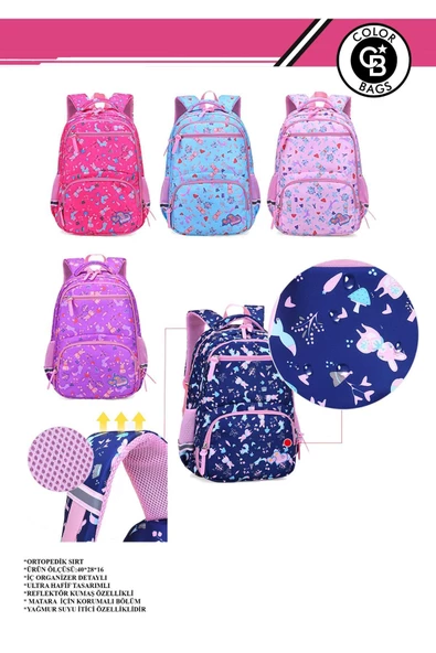 Color Bags Ortopedik Okul Çantası Yağmura Dayanıklı İç Organizerli B4 - 5