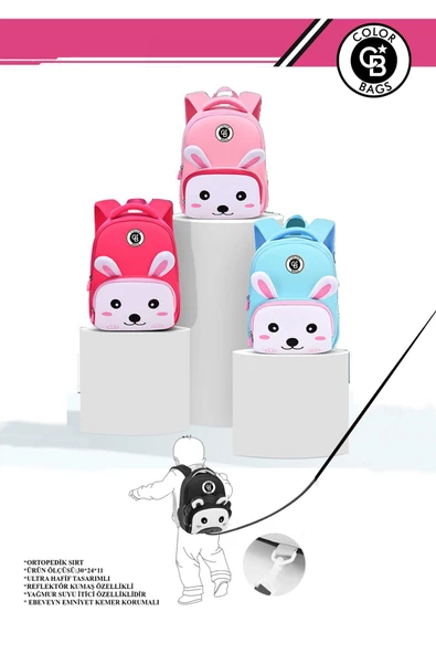 Color Bags Ortopedik Anaokulu Çantası Yağmura Dayanıklı Ebeveyn Emniyet Kemer Korumalı B12 - 4
