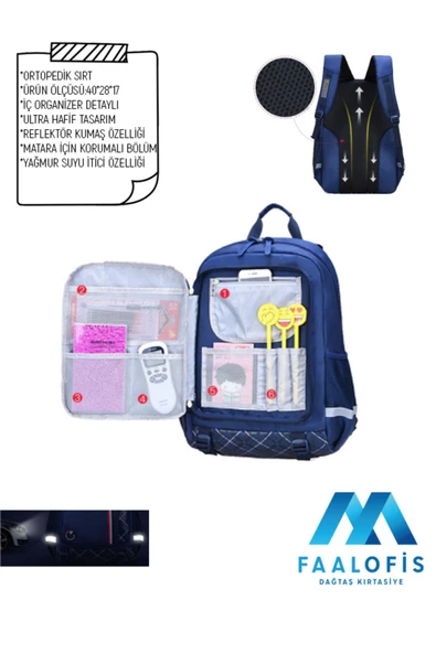 Color Bags Ultra Kalite İç Organizerli Reflektörlü Su Geçirmez Sırt Destekli Okul Çantası B3 - 6