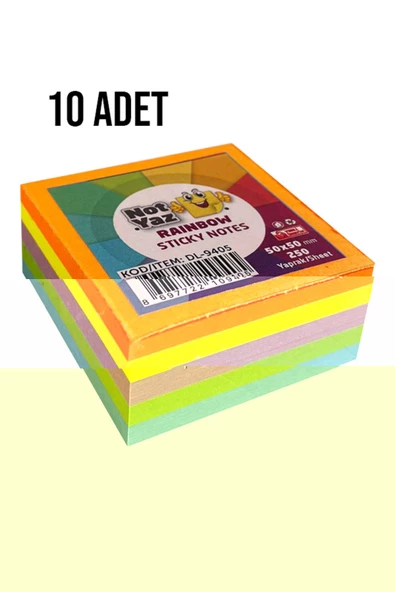 Noname NotYaz 50x50 250 Yaprak 5 Renk Rainbow Yapışkanlı Not Kağıdı 10 Adet - 3