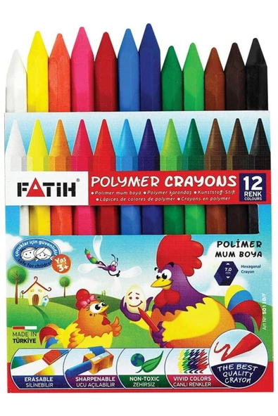 Fatih Polimer Mum Boya 12 Renk | Elleri Kirletmez Yıkanabilir Silinebilir Ucu Açılabilir - Resim 2