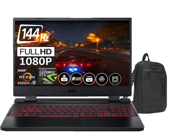 Acer Nitro 5 AN515-46 Amd RYZEN7-6800H 32GB Ddr5 Ram 512GB SSD 4gb Geforce RTX3050 15.6 Inç Fhd 144 Hz Freedos Taşınabilir Bilgisayar NHQGXEY00304+ZETTAÇANTA