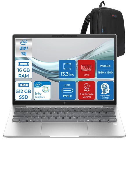 Hp Elitebook 630 G11 Ultra7 155U 16GB Ddr5 512GB SSD 13.3'' Fhd Wuxga Windows 11 Pro Yapay Zeka Destekli Taşınabilir Bilgisayar H9Y7R8ETP28 + Zettaçanta