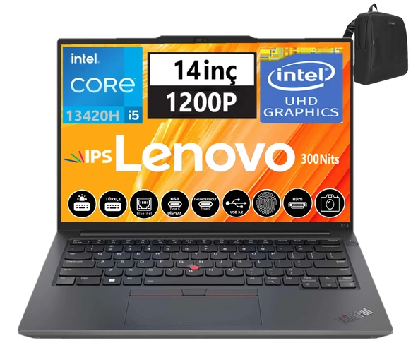 Lenovo Thinkpad E14 Gen5 Intel Core I5-13420H 16GB 256GB SSD 14" Fhd+ IPS Fredos Taşınabilir Bilgisayar TP21JK00KTTX05+ZETTAÇANTA