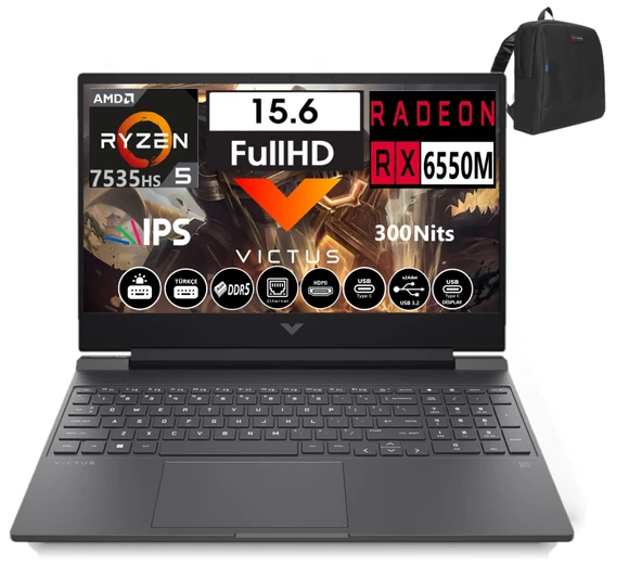 Hp Victus 15-FB2028NT Amd R5 7535HS 32GB Ddr5 2tb SSD 4GB/RX6550M WINDOWS11PRO 15.6" 144 Hz Fhd IPS Taşınabilir Bilgisayar WA44MJEA47+WEBLEGELSINÇANTA