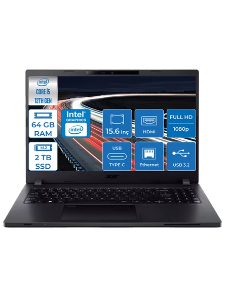 Acer Travelmate P2 Intel Core I5-1235U 64GB 2tb SSD Intel UHD Graphics Fhd 15.6" Freedos Taşınabilir Bilgisayar TMP215F09 + Zettaçanta