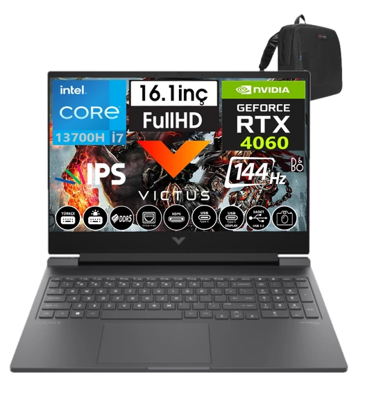 Hp Victus 16-R0065NT Intel I7-13700H 64GB Ddr5 2tb SSD 8GB/RTX4060 WINDOWS11HOME 16.1" 144 Hz Fhd IPS Taşınabilir Bilgisayar W8B5Y3EA35+WEBLEGELSINÇANTA