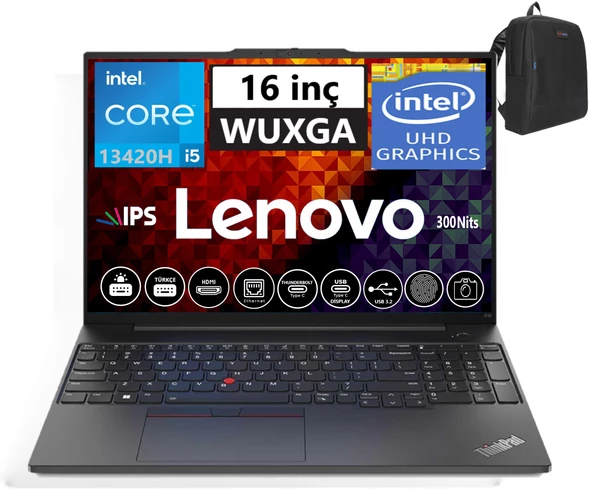 Lenovo Thinkpad E16 Gen1 Intel Core I5-13420H 16GB 512GB SSD 16" Fhd+ IPS Fredos Taşınabilir Bilgisayar TP21JN00JUTX06+ZETTAÇANTA