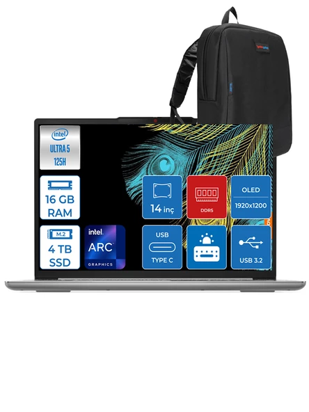 Ideapad Slim 5 Intel Ultra 5 125H 16GB LPDDR5X 4tb SSD 14" Wuxga Freedos Taşınabilir Bilgisayar S83DA0078TRF04 + Zettaçanta ürün görseli