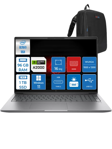 Hp Zbook Power G11 Ultra 9 185H 96GB 1tb SSD 8GB/RTXA2000 16" Wuxga Windows 11 Pro Z5G4B9ESP03 + Zettaçanta