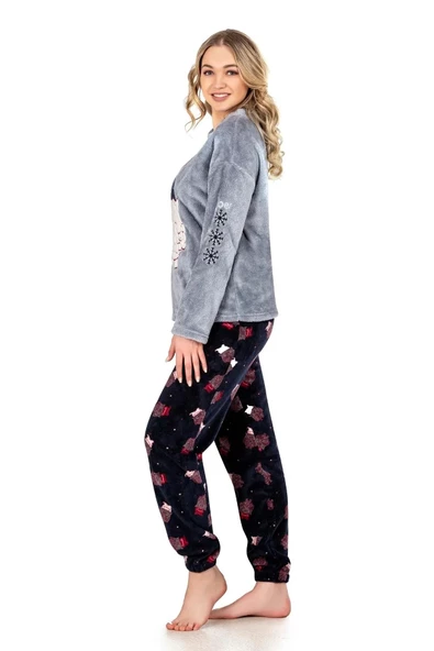 Jiber Kadın Welsoft Kışlık Pijama Takımı 3917 - 1 Adet  L Gri - Resim 3