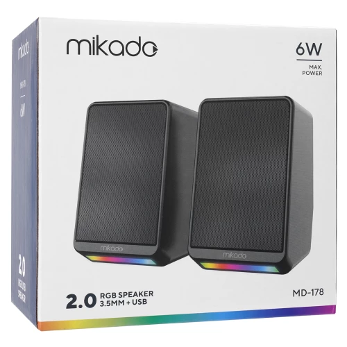 MIKADO MD-178, 6W, 1+1, Masaüstü, RGB Aydinlatma, USB, Siyah Kasa, Speaker - 2
