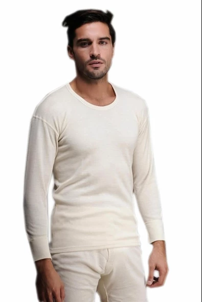 Hasyün Erkek Yün Uzun Kollu Fanila Uzun Don İçlik Set 102 - 101- 1 Set  XL Ekru - Resim 3