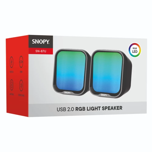 SNOPY SN-87U, 4W, 1+1, Masaüstü, USB, RGB Aydinlatma, Siyah Kasa, Speaker