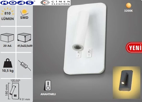 Noas YL85 1732 Beyaz Kasa Ronda Led Dekoratif Aplik 3+7W 3200K Gün Işığı - 4