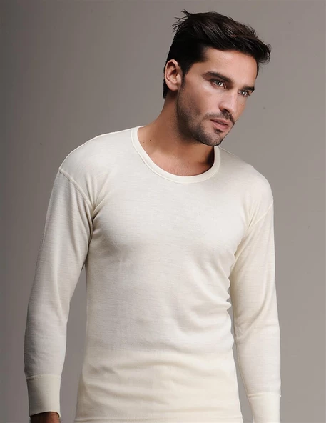 Hasyün Erkek Yün Uzun Kollu Fanila Uzun Don İçlik Set 102 - 101- 1 Set  XL Ekru - Resim 4