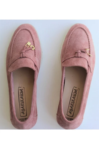 Hakiki Deri Pudra Küçük Ve Büyük Beden Günlük Kadın Ayakkabı Loafer Makosen - 8