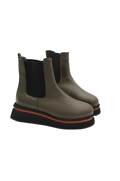 Gerçek Deri Haki Günlük Çok Hafif Kadın Chelsea Bot - Resim 4