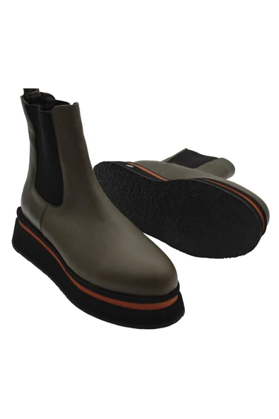 Gerçek Deri Haki Günlük Çok Hafif Kadın Chelsea Bot - Resim 2